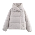 Women's light grey hooded puffer jacket with warm quilted padding and windproof high collar - S / Light Gray