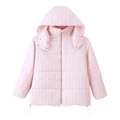 Damen Winter Pufferjacke mit Kapuze und rosa-weißem Streifenmuster für warme Tage - S / Rosa
