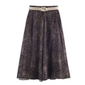 Gonna midi con stampa tigrata marrone scuro con cintura crema e fibbia in metallo oro - XS / Stampa Animalier Marrone Scuro