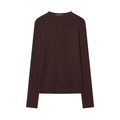 Classic dark brown crewneck knitted sweater with long sleeves in a minimalist solid style - Dark Brown