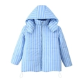 Damen Winterjacke hellblau weiß gestreift mit Kapuze und Reißverschluss Design - S / Blau