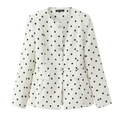 Elegante blazer corto para mujer en blanco con lunares negros y botones de pedrería - S / Lunares Blancos