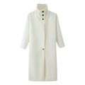 Women's minimalist white double-sided wool coat with high neck collar and contrast buttons - S / White