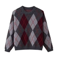 Women's autumn argyle knit sweater with vintage grey and burgundy geometric pattern design - S / Color Block