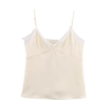Women's V-neck satin camisole top with lace trim in creamy white, studio flat lay - XS / Off White