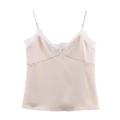 Elegant champagne satin camisole for women with delicate white lace trim and v-neckline - XS / Khaki