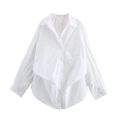 Classic loose fit white long sleeve button-up shirt with collar and chest pocket - White