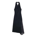 Elegantes schwarzes Samt-Neckholderkleid mit Spitzenbesatz und asymmetrischem Saum - XS / Schwarz