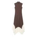 Deep brown sleeveless knit dress with elegant cream lace hemline and scallop edges - S / Coffee With White Lace