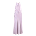 Elegantes Satin-Maxikleid mit Neckholder in Fliederlila und glattem Seiden-Finish - XS / Lotosrosa