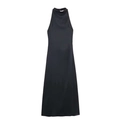 Detail eines eleganten schwarzen Satin-Neckholder-Kleids mit glatter Textur und Finish - XS / Schwarz