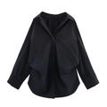 Detail view of black long sleeve shirt featuring a double-layered front and polo collar - Black