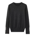Détails du pull en maille gris anthracite avec boutons argentés sur poignets côtelés - S / Gris