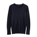 Detailed close-up of a navy blue knit sweater featuring decorative silver buttons on the cuffs - S / Navy Blue