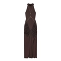 Eng anliegendes Neckholder-Maxikleid in Dunkelbraun mit Goldkette und Raffung - S / Kaffeebraun
