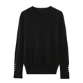Pull en maille noire ajusté avec col rond et boutons décoratifs sur les poignets - S / Noir