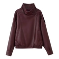 Chaqueta de mujer en cuero sintético burdeos con cuello alto y textura de grano - S / Burdeos