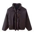 Modische dunkelbraune Kunstleder-Pufferjacke mit Stehkragen und Oversized-Silhouette - S / Burgunderrot