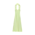 Robe midi élégante en satin vert pistache avec licou, col en V et fini brillant - Vert