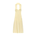 Elegantes, blassgelbes Neckholder-Midi-Satinkleid mit V-Ausschnitt und glatter Passform - XS / Gelb