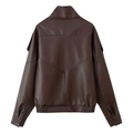 Back view of dark brown faux leather jacket featuring lychee texture and V-shaped stitching - S / Tops / Brown