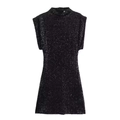 Schickes schwarzes Pailletten-Minikleid mit Stehkragen und strukturierten Schultern - XS / Schwarz