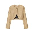 Giacca in tweed dorato da donna con paillettes e bottone dorato in stile chic classico - XS / Oro