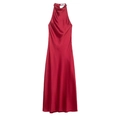 Vestido halter de satén rojo intenso con elegante drapeado y silueta sin mangas - XS / Rojo