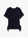 Slim fit navy blue popcorn fabric T-shirt with textured pleats and side drawstring - S / Black