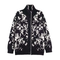 Lockere Strickjacke mit schwarz-weißem abstraktem Muster und hohem Kragendesign - S / Schwarz Mit Weißen Blumen
