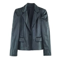 Blazer en velours gris foncé pour femme avec revers à cran et boutonnage simple vintage - XS / Haut Uniquement