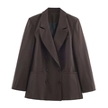 Dames double-breasted blazer in donkerbruin met klassieke revers en een rechte pasvorm - XS / Koffie Top