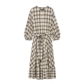 Damen Sommerkleid mit Karomuster, Rundhalsausschnitt, Knopfleiste und Bindegürtel - XS / Kariert