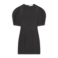 Women's black mini dress featuring pleated puff sleeves and a structured slim fit - XS / Black