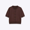 Classic dark brown short-sleeve knit cardigan with round neck and button-up front design - S / Dark Brown