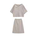 Conjunto de punto avena con top de cuello asimétrico y falda midi de línea A de talle alto - S / Gris claro