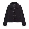 Giacca corta in pile nero con bottoni a levetta eleganti e ampio colletto a revers - XS / Nero
