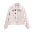 Giacca corta da donna in pile crema con alamari neri e colletto classico ed elegante - XS / Bianco Sporco