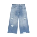 Jean denim taille haute à jambe large bleu clair avec déchirures et détails délavés - XS / Bleu clair