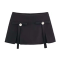 Damen A-Linien-Skort in Schwarz mit dekorativen Schleifenriemen und funkelnden Knöpfen - XS / Schwarz