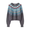Jersey de punto gris Fair Isle con motivos geométricos coloridos y diseño de cuello redondo - S / Jacquard Fair Isle Gris