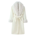 Elegant cream wool coat with luxurious faux fur collar and waist belt closure - S / White