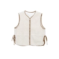 Gilet in lana di agnello color crema con bordi in pelle marrone e lacci laterali - XS / crema