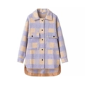 Giacca a camicia scozzese ampia con motivo a quadri lavanda e tasche sul petto - S / Viola e Giallo