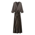 Elegantes Maxikleid aus bronzefarbenem Satin mit V-Ausschnitt und Bindegürtel für Damen - XS / Bronze