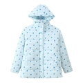 Women's loose floral hooded jacket in light blue with dark blue flower print for winter - S / Light Blue