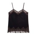 Damen Samt-Top in Dunkelbraun mit feiner Spitze und elegantem V-Ausschnitt - S / Dunkelbraun