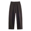 Pantaloni da donna minimalisti a vita alta e gamba larga con eleganti pieghe in grigio scuro - XS / Pantaloni da completo