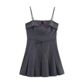 Gestreiftes ärmelloses Mini-Faltenkleid mit Kragendetail und Taillenband in Grau - XS / Grau Gestreift