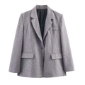 Grijze damesblazer met visgraatmotief, schoudervullingen en een klassieke revers - XS / Grijze Blazer